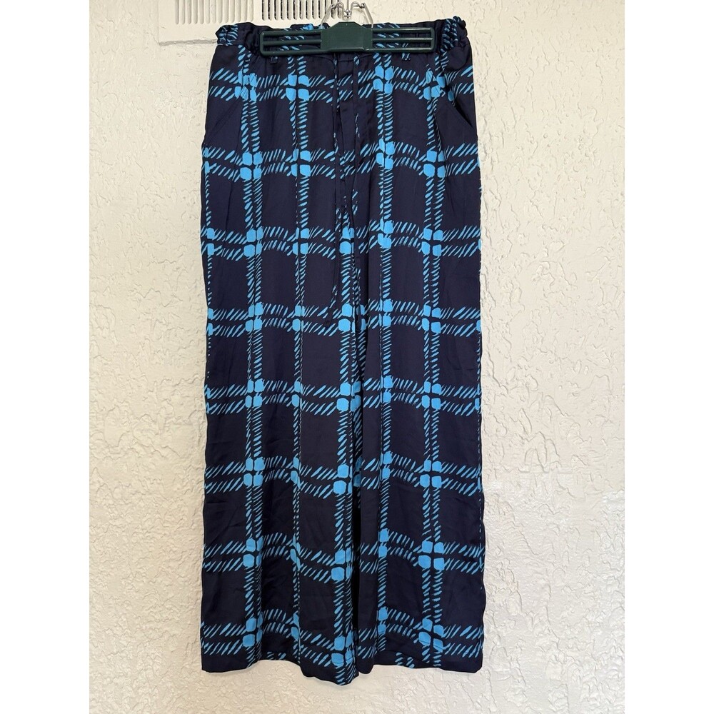 Marni x UNIQLO Drape Relaxed Wide Straight Blue Plaid Pants SZ 3 Large NEW